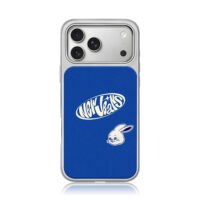 NewJeans logo and white bunny blue iPhone 17 Pro Max Electroplated Silver Case1
