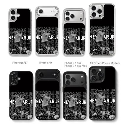 Neymar Jr 10 soccer repeated text Chris Brown Phone Case Black Electroplated Silver For Iphone 11 To 17