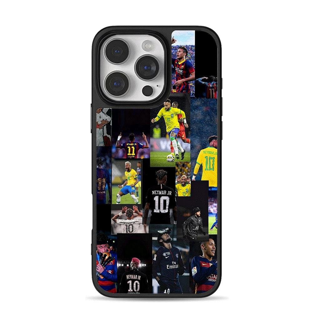 Neymar Jr football photo collage iPhone 16 Pro Max Black Case Neymar Jr football photo collage Phone Case for iPhone 11-17 & Samsung Galaxy S24-S26 - Image 1
