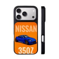 Nissan 350Z blue car on orange iPhone 17 Pro Max Black Case