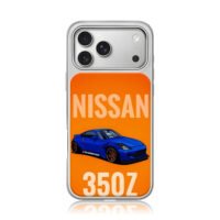 Nissan 350Z blue car on orange iPhone 17 Pro Max Electroplated Silver Case1
