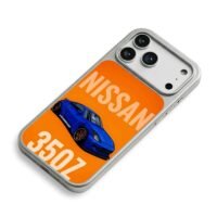 Nissan 350Z blue car on orange Phone Case for iPhone 11-17 & Samsung Galaxy S24-S26 - Image 5
