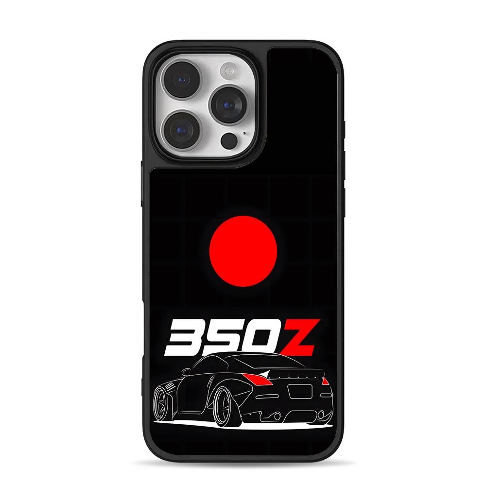 Nissan 350Z JDM Japan flag art iPhone 16 Pro Max Black Case Nissan 350Z JDM Japan flag art Phone Case for iPhone 11-17 & Samsung Galaxy S24-S26 - Image 1