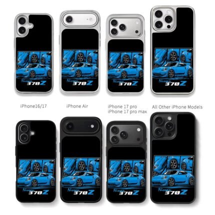 Nissan 370Z blue cartoon car Chris Brown Phone Case Black Electroplated Silver For Iphone 11 To 17