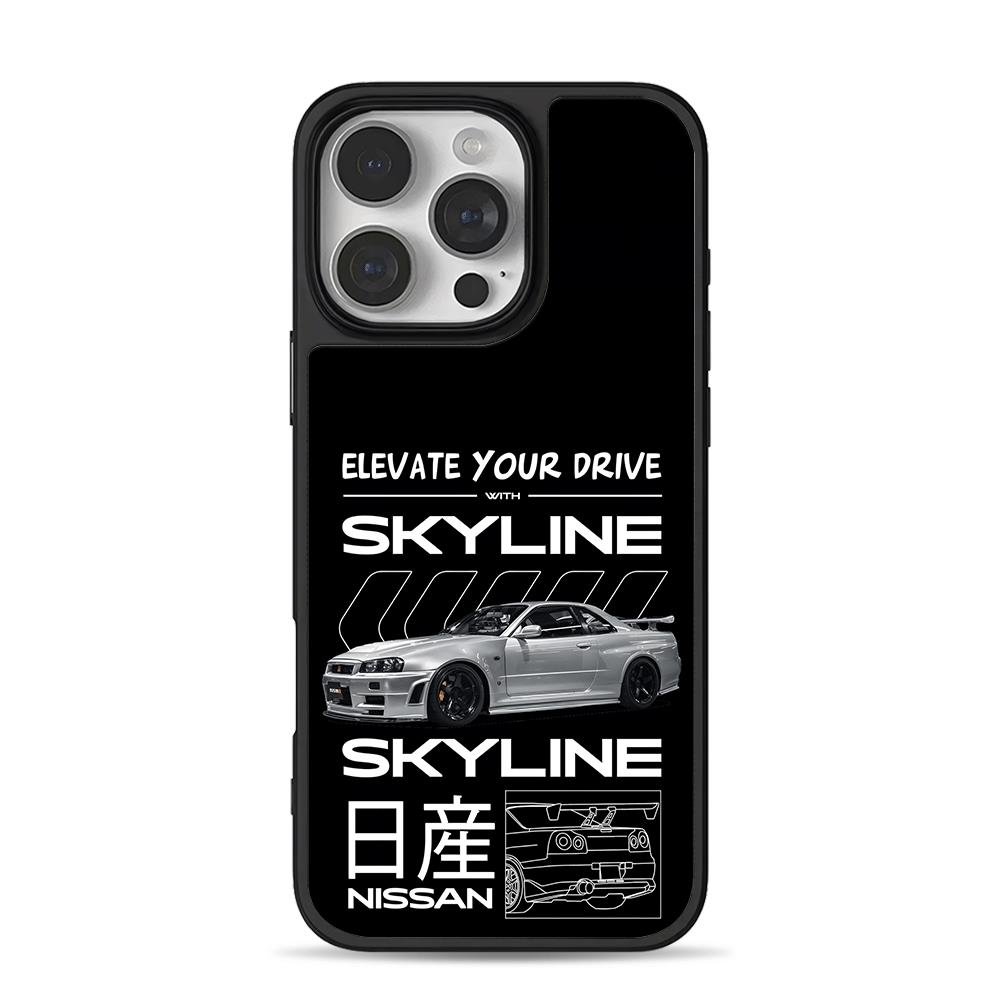Nissan Skyline GT-R with text iPhone 16 Pro Max Black Case Nissan Skyline GT-R with text Phone Case for iPhone 11-17 & Samsung Galaxy S24-S26 - Image 1
