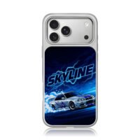 Nissan Skyline R34 drift neon light iPhone 17 Pro Max Electroplated Silver Case1