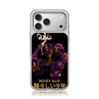 Noisy Boy purple golden robot text iPhone 17 Pro Max Electroplated Silver Case1