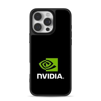 NVIDIA branded logo green square white text iPhone 16 Pro Max Black Case