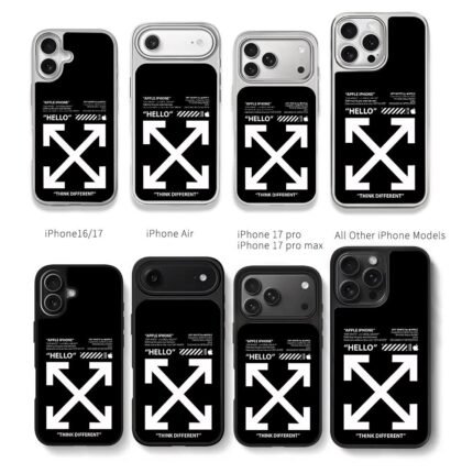 Off White Apple arrow hello print Chris Brown Phone Case Black Electroplated Silver For Iphone 11 To 17