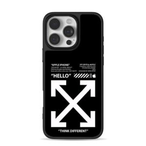 Off White Apple arrow hello print Phone Case for iPhone 11-17 & Samsung Galaxy S24-S26