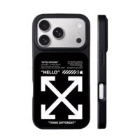 Off White Apple arrow hello print iPhone 17 Pro Max Black Case
