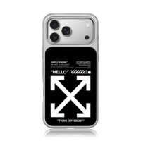 Off White Apple arrow hello print iPhone 17 Pro Max Electroplated Silver Case1