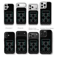 Off White cyan cross carbon fiber Chris Brown Phone Case Black Electroplated Silver For Iphone 11 To 17