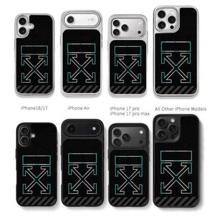 Off White cyan cross carbon fiber Chris Brown Phone Case Black Electroplated Silver For Iphone 11 To 17