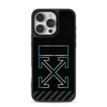Off White cyan cross carbon fiber Phone Case for iPhone 11-17 & Samsung Galaxy S24-S26