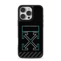 Off White cyan cross carbon fiber Phone Case for iPhone 11-17 & Samsung Galaxy S24-S26