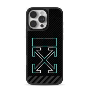Off White cyan cross carbon fiber Phone Case for iPhone 11-17 & Samsung Galaxy S24-S26