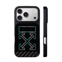 Off White cyan cross carbon fiber iPhone 17 Pro Max Black Case