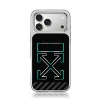 Off White cyan cross carbon fiber iPhone 17 Pro Max Electroplated Silver Case1