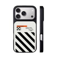 Off White NASA stripe arrow print iPhone 17 Pro Max Black Case