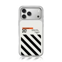 Off White NASA stripe arrow print iPhone 17 Pro Max Electroplated Silver Case1