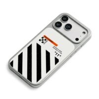 Off White NASA stripe arrow print iPhone 17 Pro Max Electroplated Silver Case2