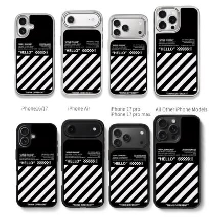 OffWhite black white stripe Hello Chris Brown Phone Case Black Electroplated Silver For Iphone 11 To 17