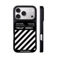 OffWhite black white stripe Hello iPhone 17 Pro Max Black Case