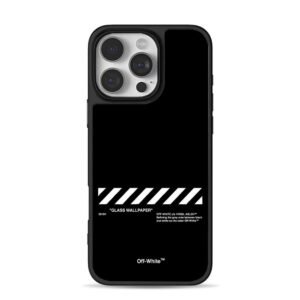 OffWhite Virgil Abloh stripe print iPhone 16 Pro Max Black Case