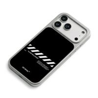 OffWhite Virgil Abloh stripe print iPhone 17 Pro Max Electroplated Silver Case2