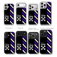 Off-White x Nike striped cross logo Chris Brown Phone Case Black Electroplated Silver For Iphone 11 To 17