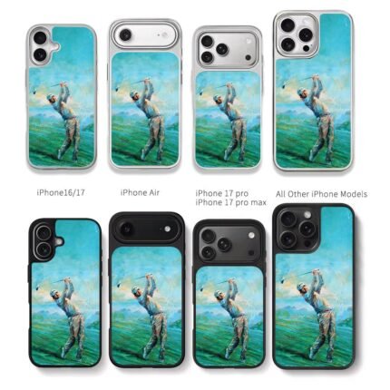 Oil painting of a golfer swinging on a golf course Chris Brown Phone Case Black Electroplated Silver For Iphone 11 To 17