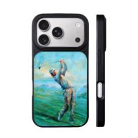 Oil painting of a golfer swinging on a golf course iPhone 17 Pro Max Black Case