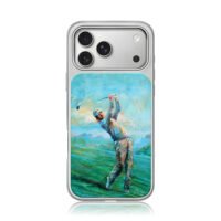 Oil painting of a golfer swinging on a golf course iPhone 17 Pro Max Electroplated Silver Case1