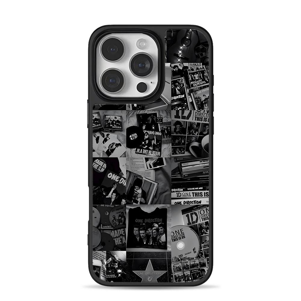 One Direction black white album photo collage iPhone 16 Pro Max Black Case One Direction black white album photo collage Phone Case for iPhone 11-17 & Samsung Galaxy S24-S26 - Image 1