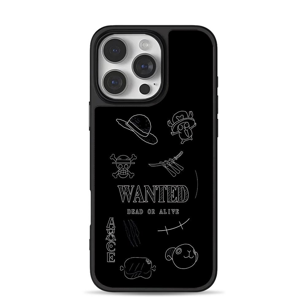 One Piece wanted Luffy Ace Chopper iPhone 16 Pro Max Black Case One Piece wanted Luffy Ace Chopper Phone Case for iPhone 11-17 & Samsung Galaxy S24-S26 - Image 1