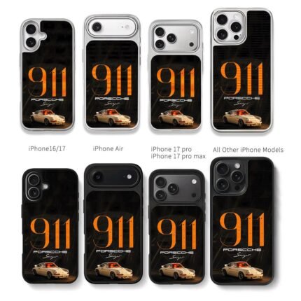 Orange 911 Porsche Singer car art Chris Brown Phone Case Black Electroplated Silver For Iphone 11 To 17