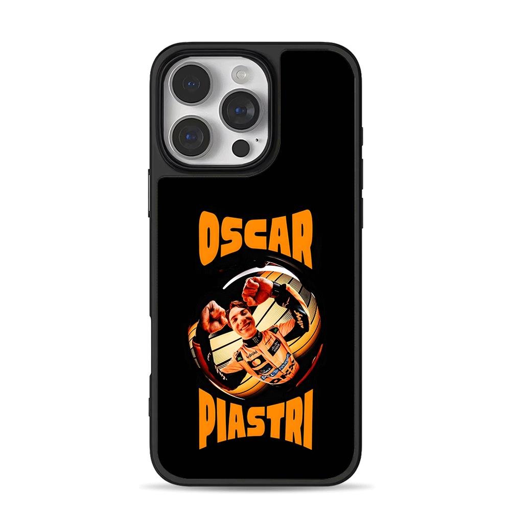Oscar Piastri F1 racer orange text iPhone 16 Pro Max Black Case Oscar Piastri F1 racer orange text Phone Case for iPhone 11-17 & Samsung Galaxy S24-S26 - Image 1