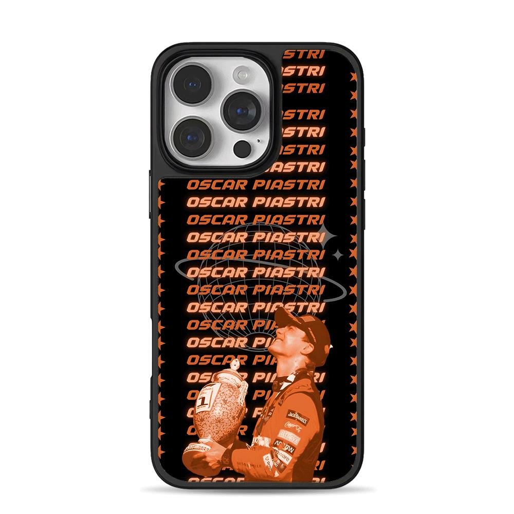 Oscar Piastri F1 trophy celebration iPhone 16 Pro Max Black Case Oscar Piastri F1 trophy celebration Phone Case for iPhone 11-17 & Samsung Galaxy S24-S26 - Image 1