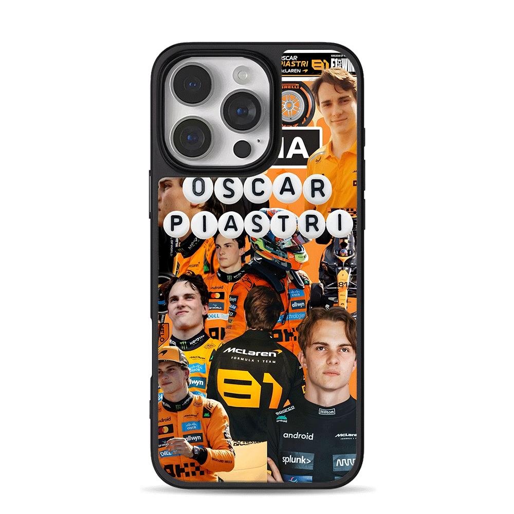 Oscar Piastri McLaren F1 collage iPhone 16 Pro Max Black Case Oscar Piastri McLaren F1 collage Phone Case for iPhone 11-17 & Samsung Galaxy S24-S26 - Image 1