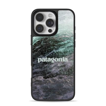 Patagonia text on foamy sea waves iPhone 16 Pro Max Black Case