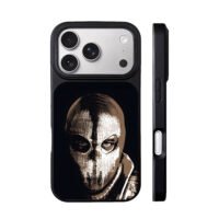 Payday robber portrait in knit mask iPhone 17 Pro Max Black Case