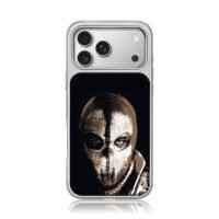 Payday robber portrait in knit mask iPhone 17 Pro Max Electroplated Silver Case1