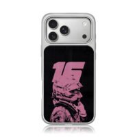 Pink F1 No16 racing helmet art iPhone 17 Pro Max Electroplated Silver Case1