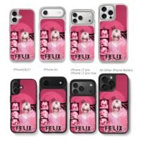 Pink Felix Kpop idol collage with Rock Star text Chris Brown Phone Case Black Electroplated Silver For Iphone 11 To 17