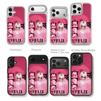 Pink Felix Kpop idol collage with Rock Star text Chris Brown Phone Case Black Electroplated Silver For Iphone 11 To 17