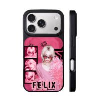 Pink Felix Kpop idol collage with Rock Star text iPhone 17 Pro Max Black Case