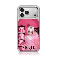 Pink Felix Kpop idol collage with Rock Star text iPhone 17 Pro Max Electroplated Silver Case1