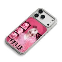 Pink Felix Kpop idol collage with Rock Star text iPhone 17 Pro Max Electroplated Silver Case2