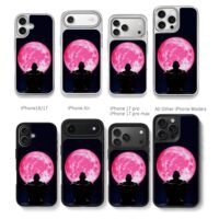 Pink full moon muscular man silhouette Chris Brown Phone Case Black Electroplated Silver For Iphone 11 To 17